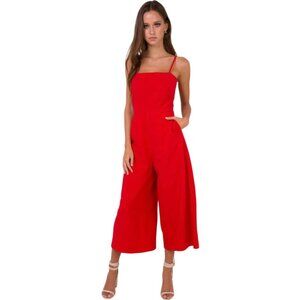 Polly Road To Nashville Tie Back Jumpsuit Womens 10 Bow Crop Wide Leg Red Cotton